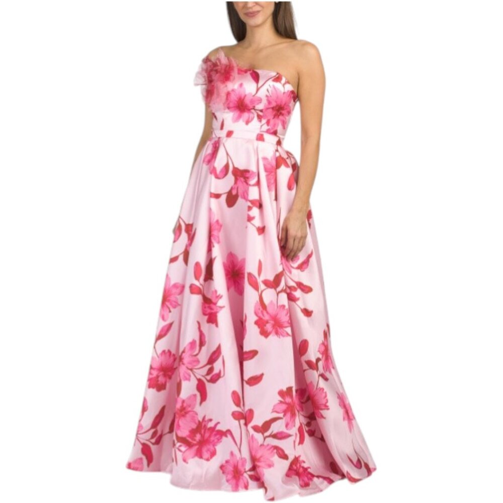 RENE BY RENE RUIZ Strapless Floral Gown With Floral Applique Detail